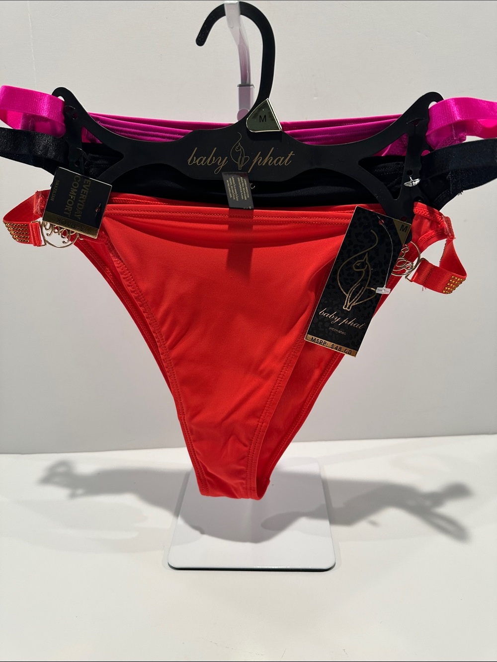 NWT Baby Phat Everyday Comfort Brazilian (3) Set Bikinis in Pink, Orange & Black